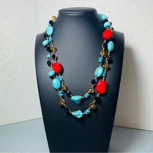 Howlite Turquoise and Red Coral Necklace